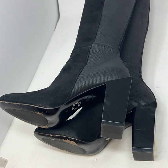 Carlo Pazolini Sz 37.5 Suede Elastic Lucite Block Heel Tall Boots - Picture 8 of 12
